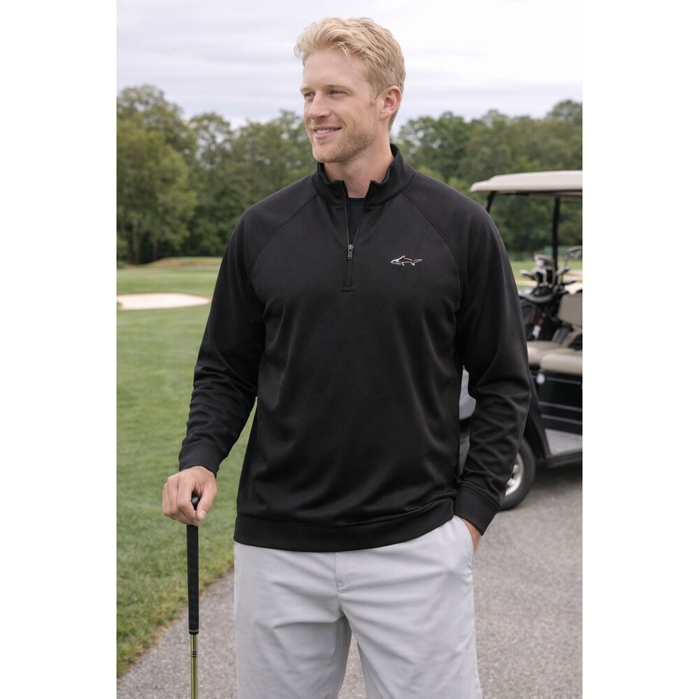 Greg Norman Quarter Zip Shirt Sweater Men's Large Long Sleeve Black Woven Golf